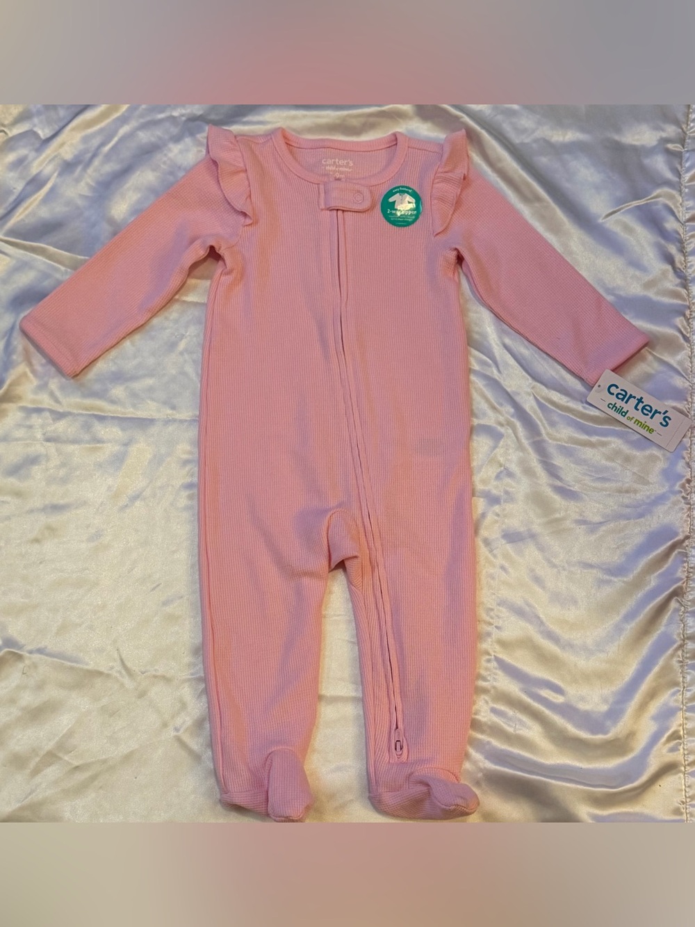Child of Mine by Carters - Soft Pink Ruffle-Shoulder Footed One-Piece